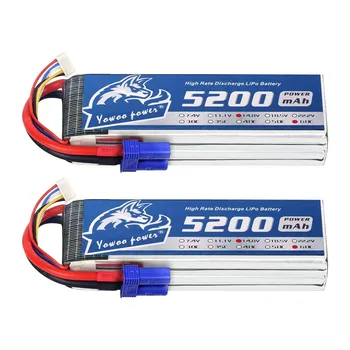 

2PCS YOWOO Lipo Battery 4S 14.8V 5200mAh 60C with EC5 Connector RC Battery for RC Evader Truck Truggy Arrma Car helicopter Boat