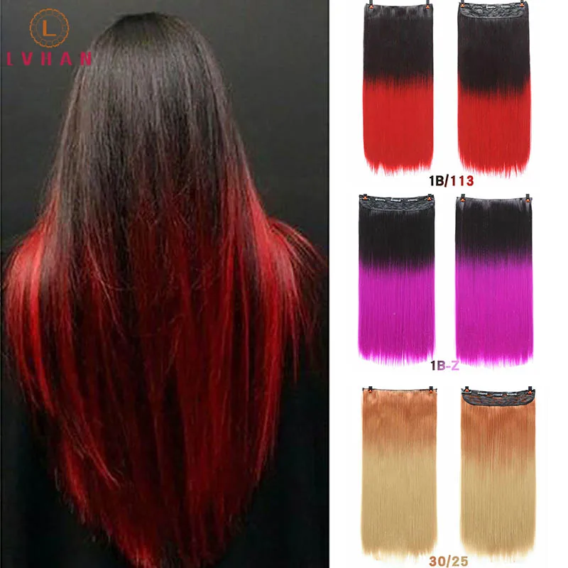 LVHAN, градиентный цвет, длинные прямые женские волосы для наращивания, термостойкие синтетические накладные волосы на заколках