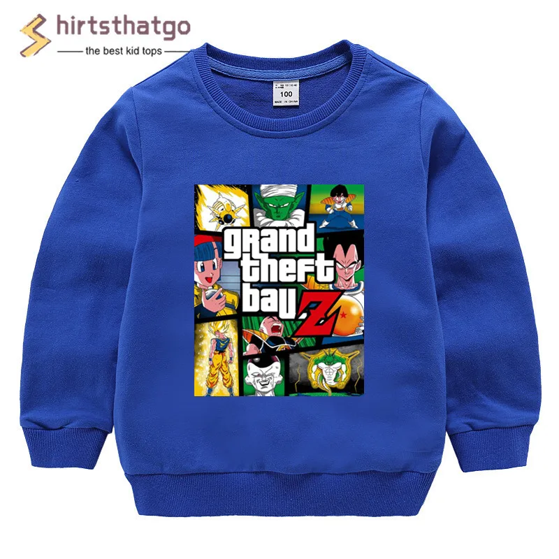 Забавные толстовки для мальчиков и девочек с надписью «Grand Theft», «Dragon Ball Z», «GTA» детская осенне-зимняя одежда для малышей детский пуловер Топы черного цвета, подарок в пятницу - Цвет: T69-blue