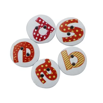 

New Pack of 100 Round Shaped Alphabet Painted 2 Hole Wooden Sewing Buttons for Craft