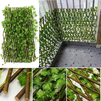 

Retractable Artificial Garden Trellis Fence Expandable Faux Ivy Privacy Fence Wood Vines Climbing Frame Gardening Plant Decor