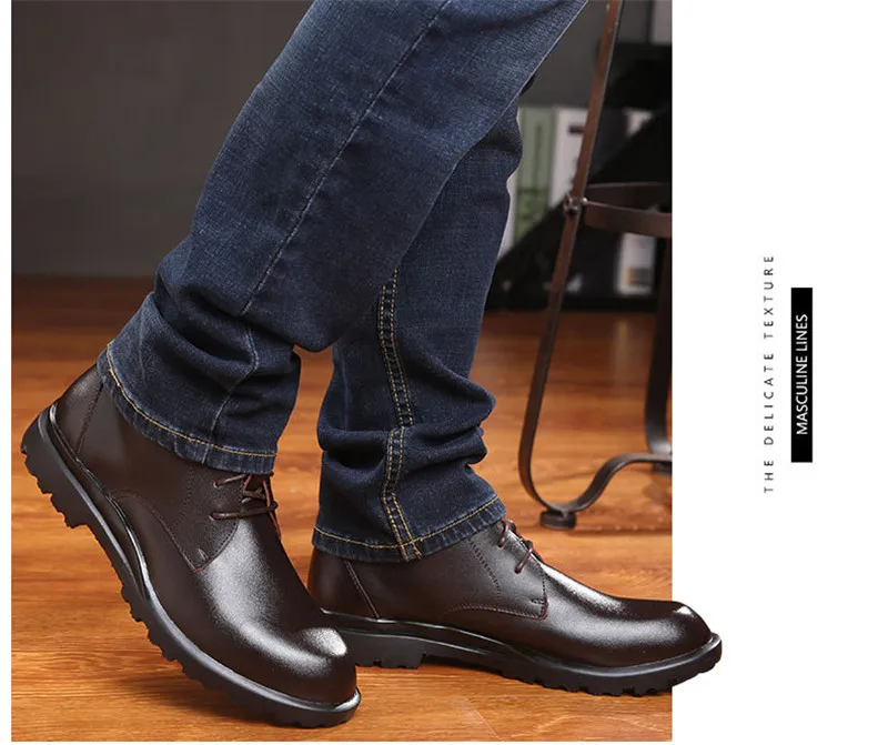 Merkmak/теплые мужские ботинки из натуральной кожи; Зимние ботильоны большого Size38-49; мужские удобные нескользящие зимние ботинки на меху со шнуровкой