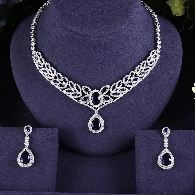 Accking Luxury water drop Bridal Jewelry Sets For Women CZ Wedding Party Accessories necklace earrings Gift