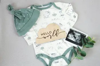 

Baby 　Hello World　 Wooden Cloud Plaque, Birth Announcement, Baby Shower Gift, newborn photography, personalized newborn outfi