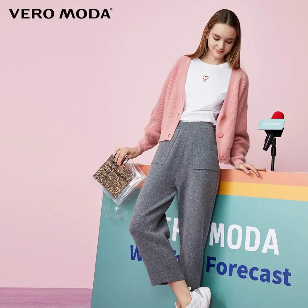 E90 Granit mel. Vero Moda женские шерстяные укороченные повседневные брюки | 31947V501 - Цвет: E90 Granit mel.