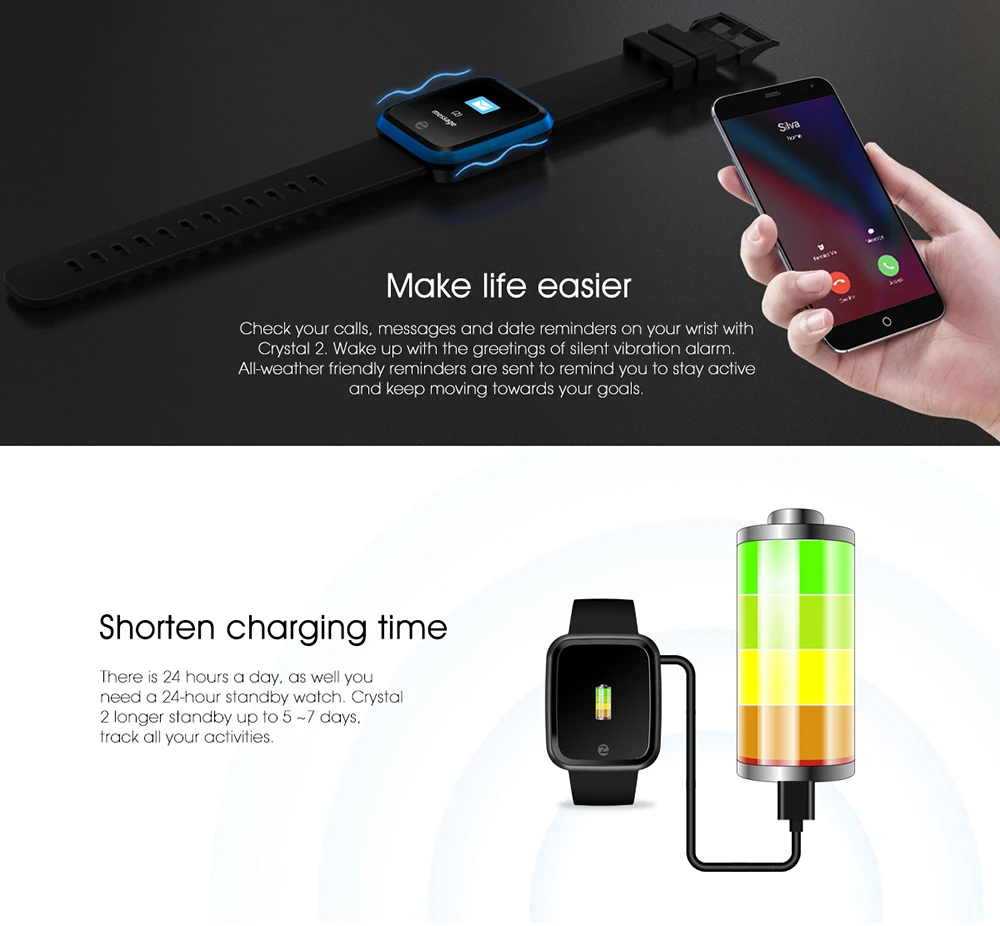 Zeblaze Crystal 2 Smartwatch отслеживание активности в течение всего дня 3D динамический пользовательский интерфейс 1,29 дюймов экран Smartwatch для Android IOS