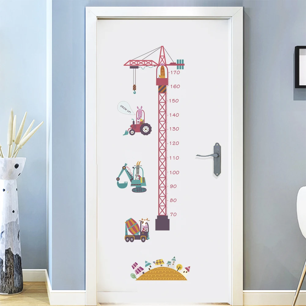 3d Cartoon Tower Crane Grow up Sticker Wall Stickers Kindergarten Kids Room Decor Children Height Ruler Stadiometer