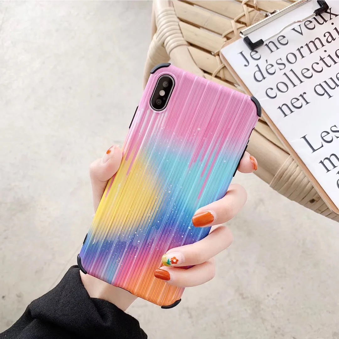 

Rainbow Gradient Phone Case for Iphone X Xs Xsmax Xr Glossy Anti-knock Soft Tpu Silicon Case for Iphone 6s 7 8plus Back Cover