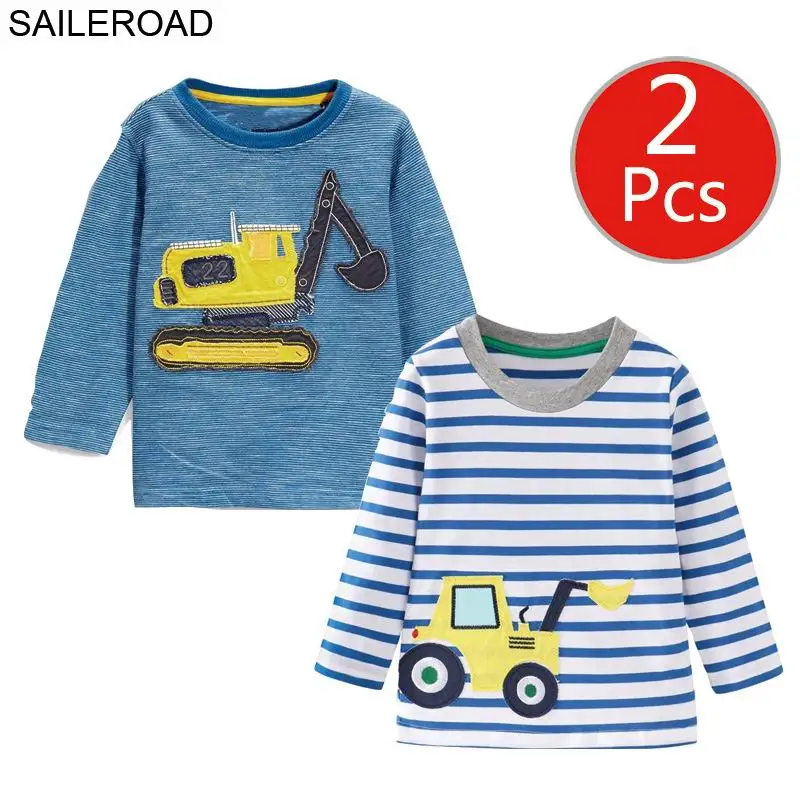 5510 5511 photo SAILEROAD 2 Шт. Экскаватор Печати Мальчики С Длинным Рукавом Топы для Детской Одежды 4 Лет Маленьких Детей футболки Хлопок Новорожденных Девочек Одежда - Цвет: 5510 5511 photo