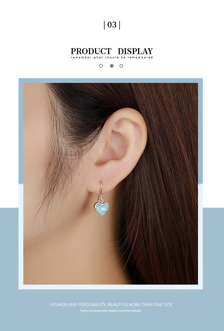 2021 Simple Fashion LOVE Geometric Charm 925 Sterling Silver Jewelry Gift Classic Natural Precious Larimar Earrings for Women