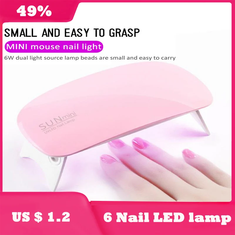 

6W Nail Lamp Portable Mini 6 LEDS Nail Lamp Dryer Machine UV Lamp Cable Home Drying Lamp For All Gel Varnish 45s/60s Timer USB