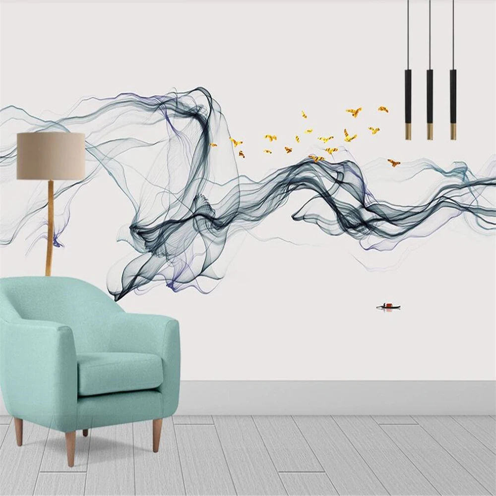 

Drop Shipping Custom Large Wallpaper Mural Chinese Ink Abstract Line Living Room Background Wall Decoration Painting