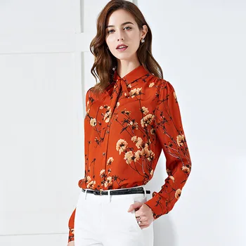 

women s blouses and tops silk floral office formal casual shirts plus large size 2019 summer sexy Haut femme orange beige flower