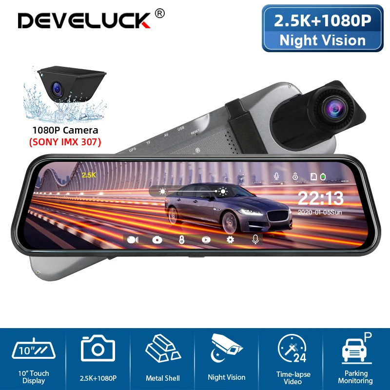 Зеркало видеорегистратор Develuck 10 дюймов 2 5 K + 1080P ночное