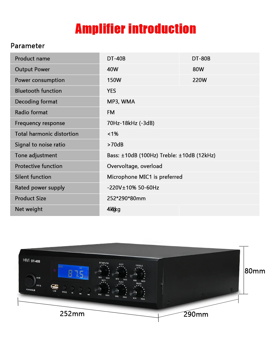 Лучший bluetooth мини усилитель динамики Hivi цифровой стерео домашний аудио 40 Вт, 80 Вт pa amp для системы общественных адресов