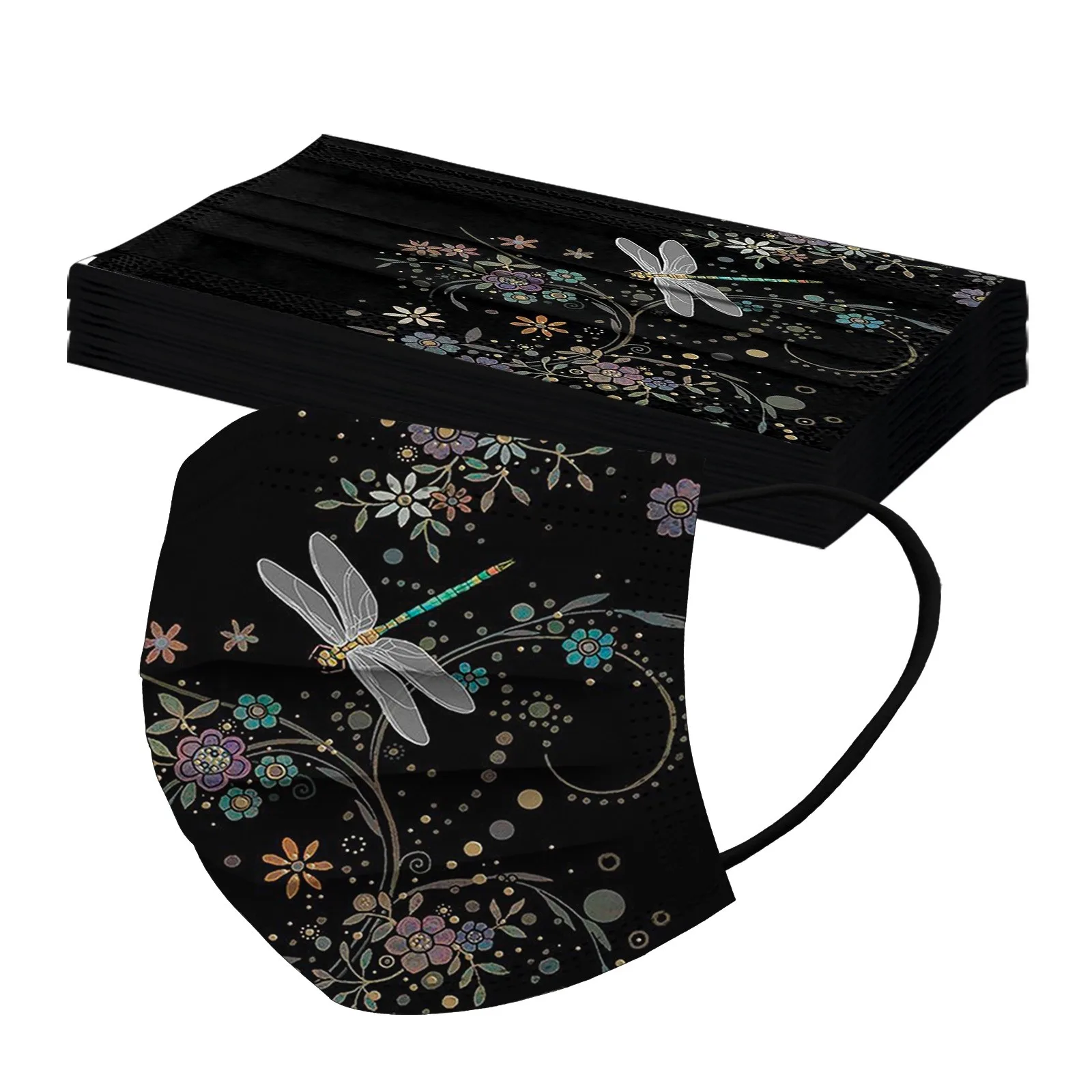 Face Mask Adult Women Man Colorful Dragonfly Printed Disposable 10pcs 3ply Filter Ear Loop Face Sheild