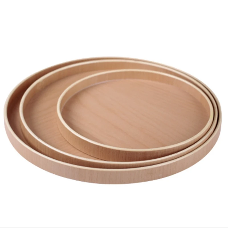 

3Pcs Round Natural Wooden Serving Tray Dinner Plate Tea Tray Beef Steak Fruit Snacks Food Tray Dishes Home Hotel Restaurant Stor
