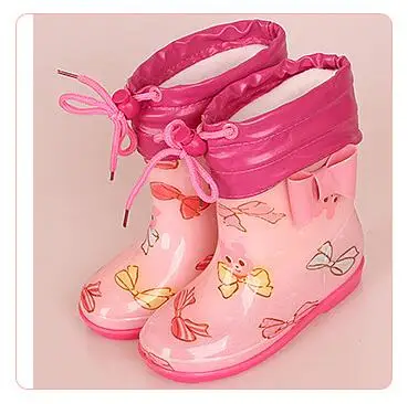 Pink bowknot 3 Новинка года; детская непромокаемая обувь с героями мультфильмов; ботинки для мальчиков и девочек; Нескользящие Детские Водонепроницаемые студенческие водонепроницаемые ботинки; зимняя обувь - Цвет: Pink bowknot 3
