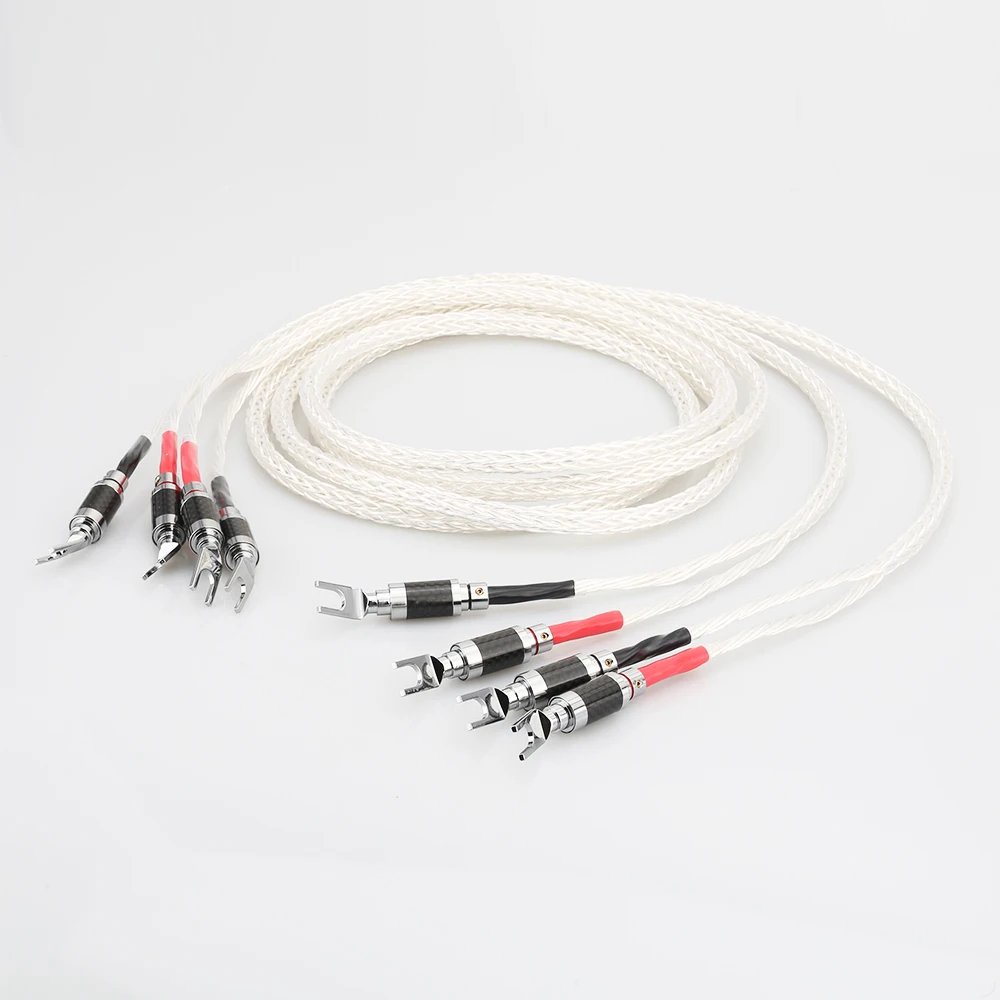  Pair 8Cores Twisted Silver Plated Audiophile speaker cable hifi speaker cable with carbon fiber spa