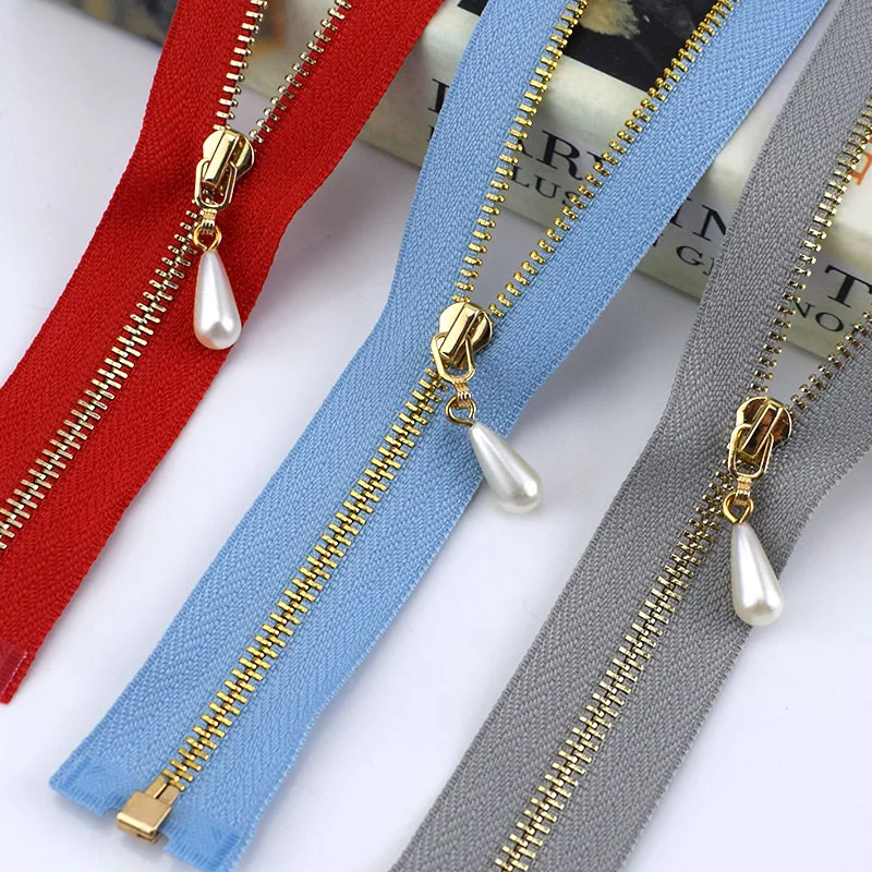 

Meetee 2/5pcs 40-70cm 3# Metal Zipper Open-End Auto Lock Gold Pearl Slider DIY Bags Purse Garment Decor Zip Sewing Accessories