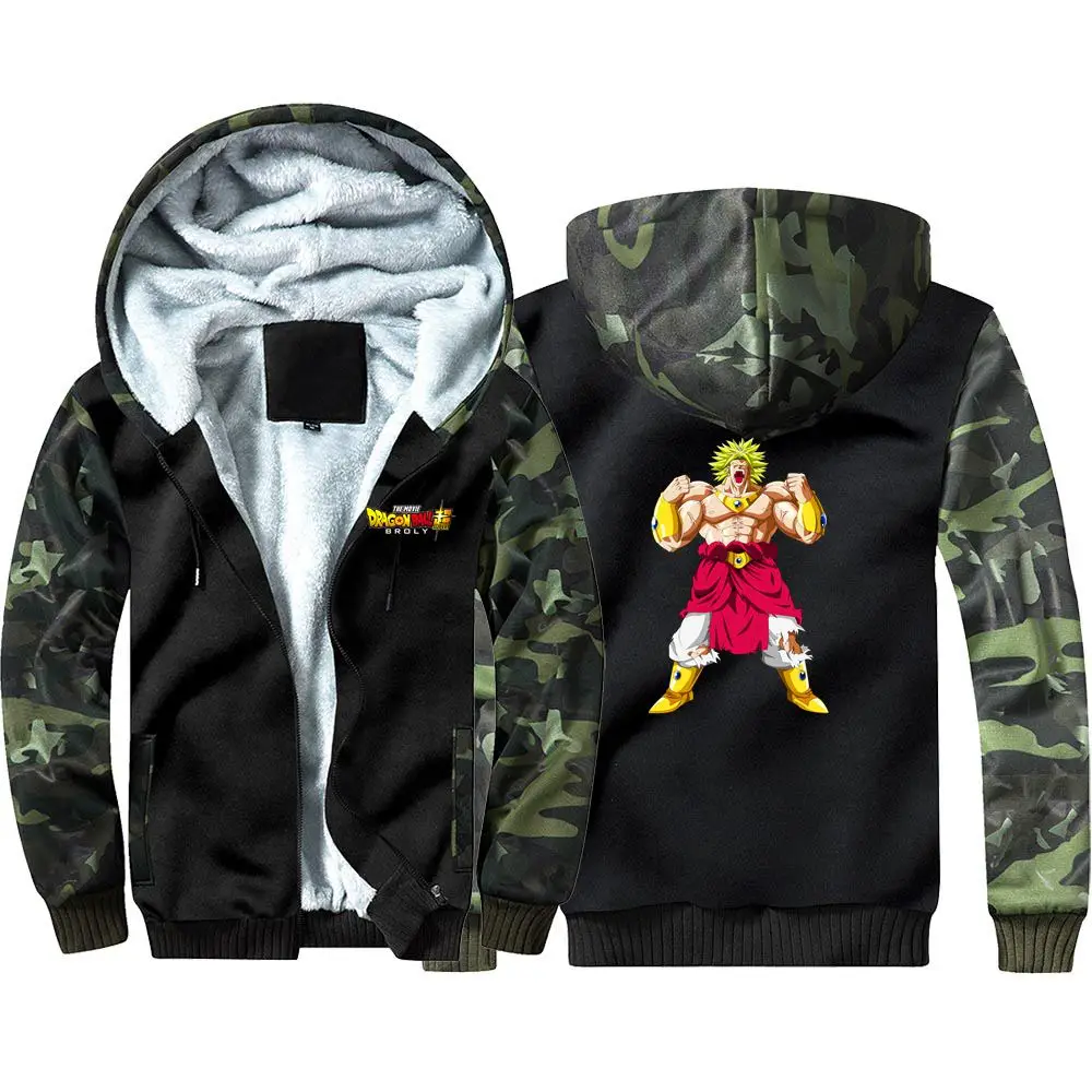 02 New Dragon ball super broly Camouflage Hoodie Sweatshirts Winter Casual Coat Cosplay Costume Thicken Warm Hooded Men Clothing - Цвет: 02