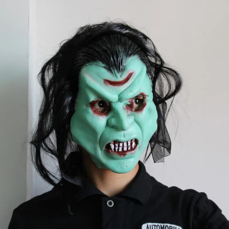 creepy latex mask with hair halloween horror mask for adults and