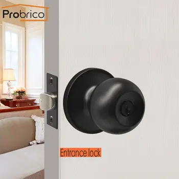 

Probrico Black Door handles for Interior Doors Round Front back wooden door Knobs lock cylinder/latch Bedroom mute door locks