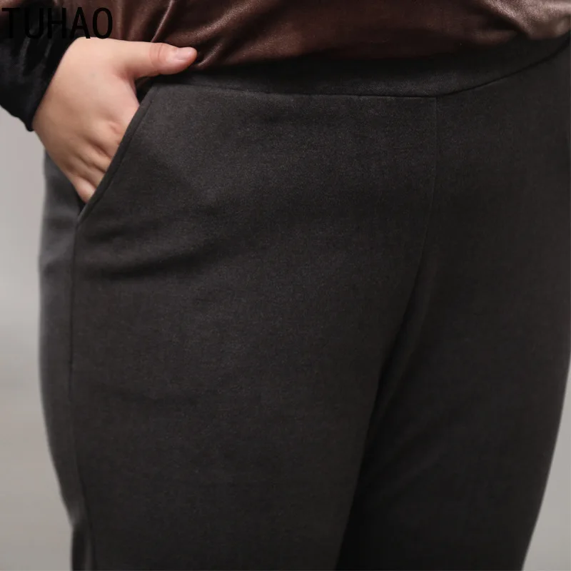TUHAO 7XL 6XL 5XL 4XL размера плюс женские брюки повседневные женские черные брюки большого размера осенние черные брюки с карманами для офисных леди