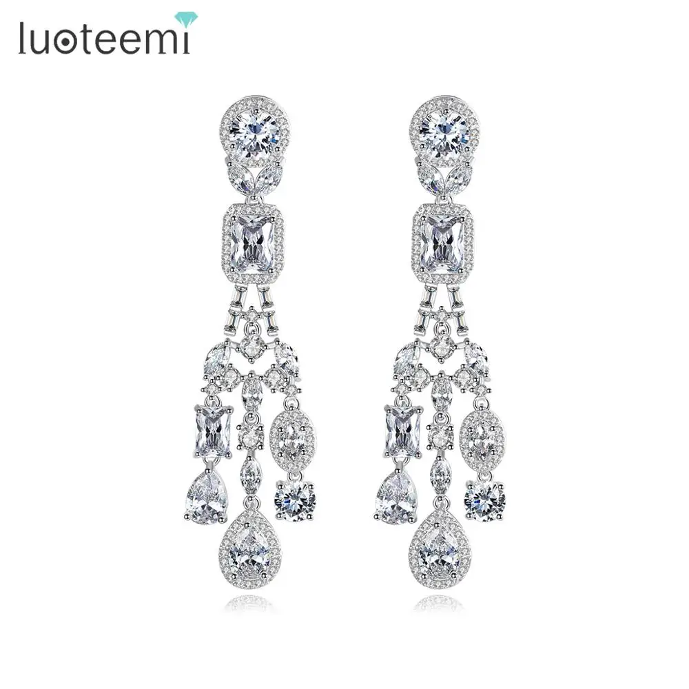 LUOTEEMI новые роскошные длинные висячие серьги для женщин и девушек Свадебная