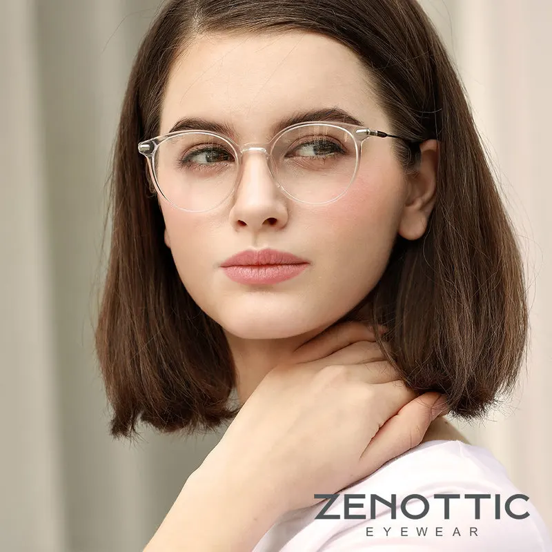 ZENOTTIC-gafas graduadas redondas Retro para mujer, lentes fotocromáticas para miopía, hipermetropía, montura antirayos azules - Imagen 2