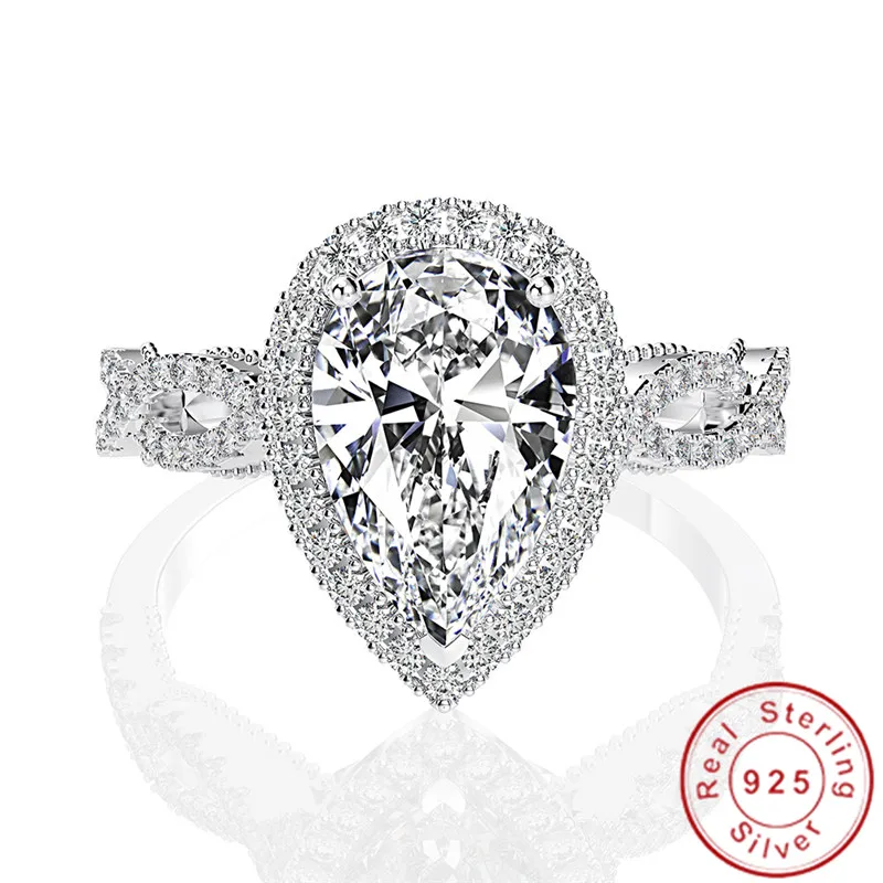 Капли воды 4ct Moissanite бриллиантовое кольцо 100% оригинал 925 стерлингового серебра