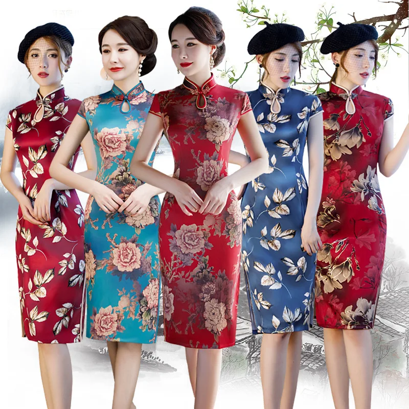

Cheongsam Summer New Style Mid-length Single Layer Cheongsam Retro Elegant Cheongsam Middle-aged Women Dress Cheongsam