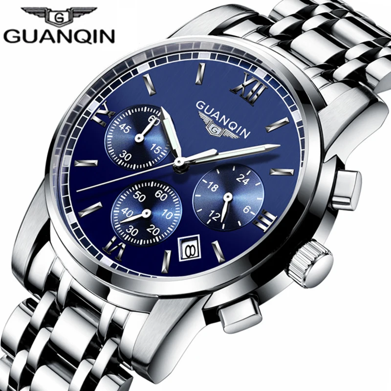 GUANQIN Relogio Masculino мужские часы бизнес роскошные брендовые кварцевые 19018 полностью из