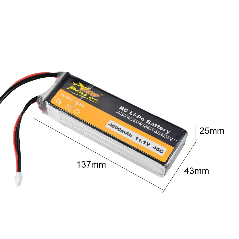 ZOP Power 11 1 В 45C 4500 мАч 3S Lipo батарея XT60 вилка перезаряжаемая для RC гоночного дрона