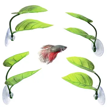 

4pcs Breeding Ornamental Plant Home Resting Spot With Suction Cup Double Layer Tank Aquarium Simulation Betta Fish Leaf Pad