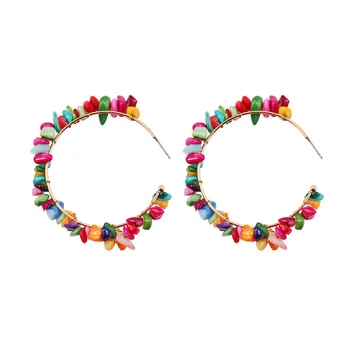 

Ethnic Bohemian Colorful Irregular Natural Stone Hoop Earring New Novelty Bead Handmade Earrings for Women Gift Accessories