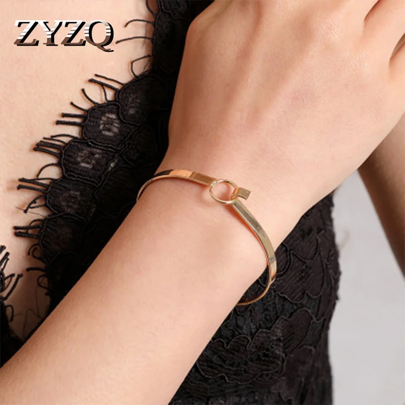 

ZYZQ New Trendy Euro Stylish Simple Circle Round Metal Bangle For Women Daily Dating Accessories Jewelry Wholesale Lots&Bulk