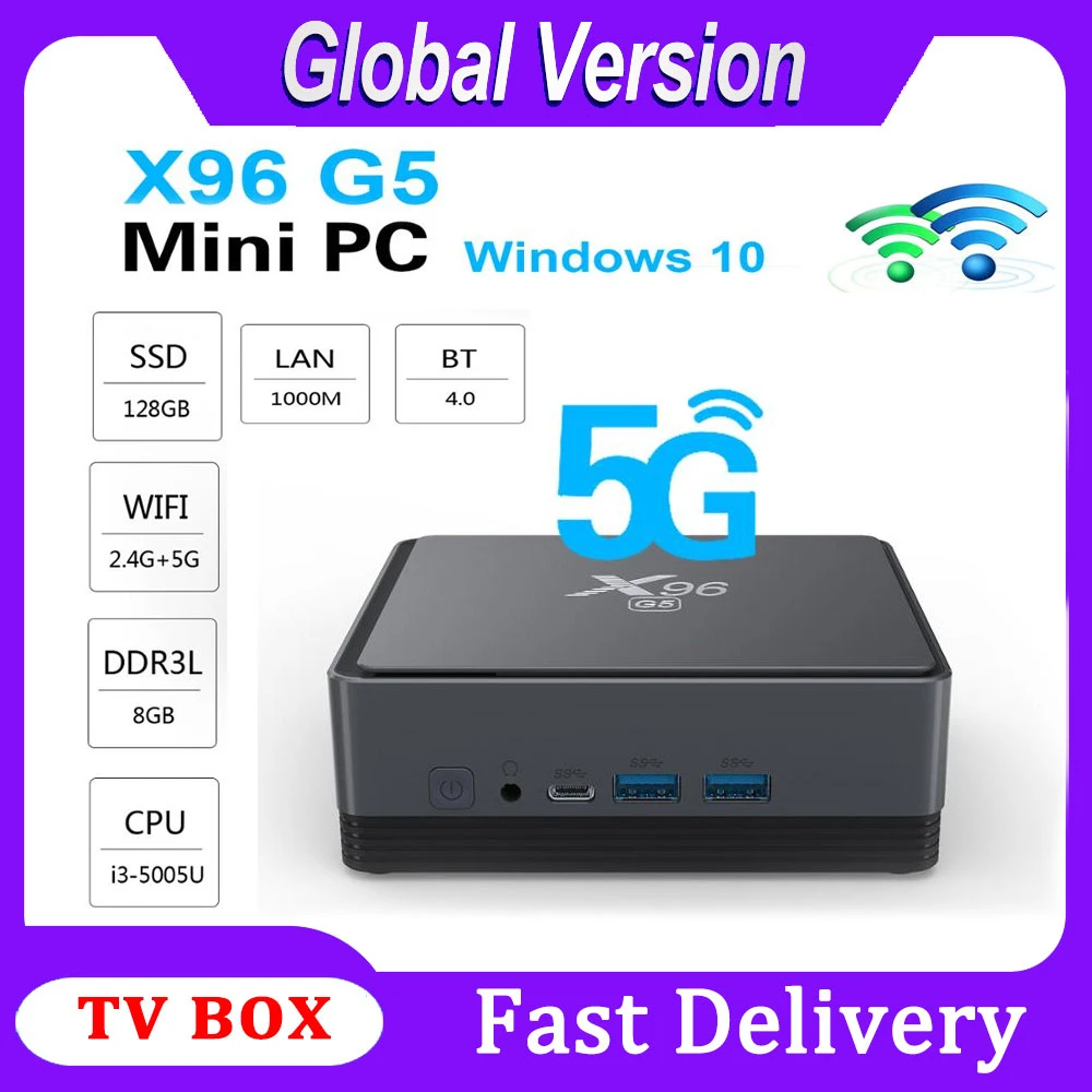 Мини ПК Смарт ТВ коробка X96 G5 Windows 10 системы 2 4G/5G WIFI BT4.0 8 Гб 128 ГБ i3 5005U процессор мини