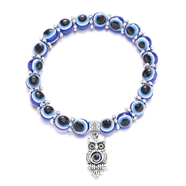 Blue Evil Eye Bracelet Hand of Fatima Turkey Thousand Eyes Wish Handmade Women's Resins Bead Bangle Elastic Bracelets Jewlery 1
