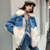 2021 New White Duck Down Winter Denim Jacket Women Parka Real Natural Fox Fur Coat  Single Breasted Warm Outerwear Streetwear 4