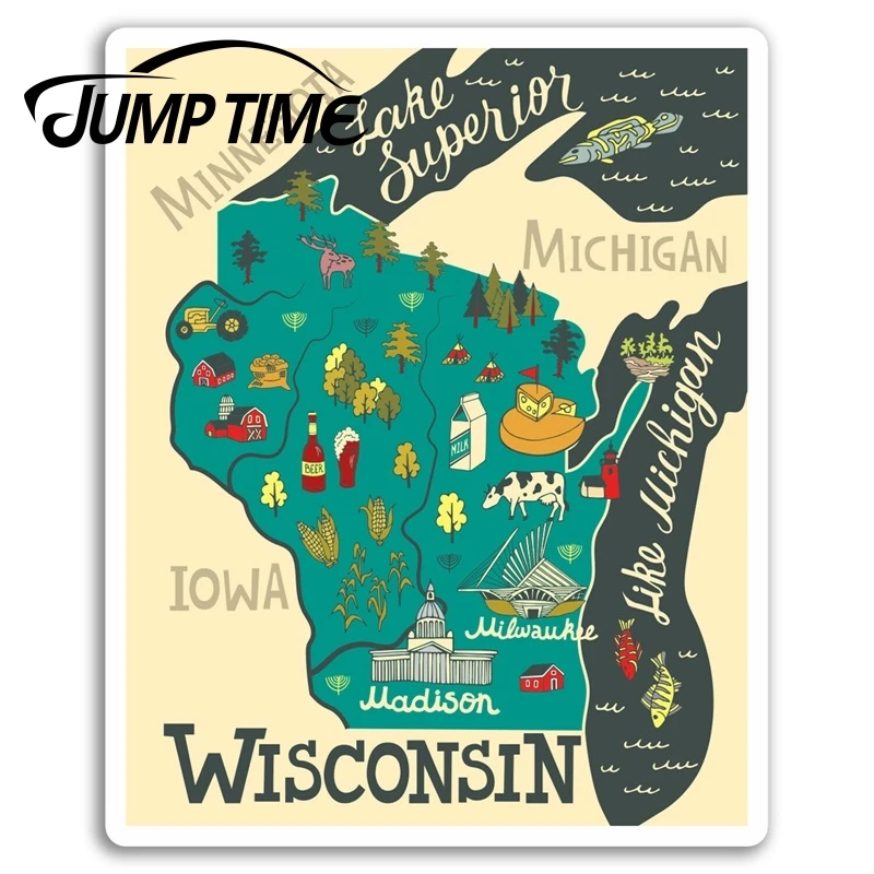 

Jump Time for Wisconsin Map Vinyl Stickers USA Travel Sticker Laptop Luggage Decal Rear Windshield Waterproof Car Accessories