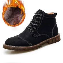 Мужская обувь; зимние мужские ботинки размера плюс 46; ботинки в байкерском стиле на меху; теплые мужские зимние ботинки; уличные треккинговые ботильоны; botas hombre