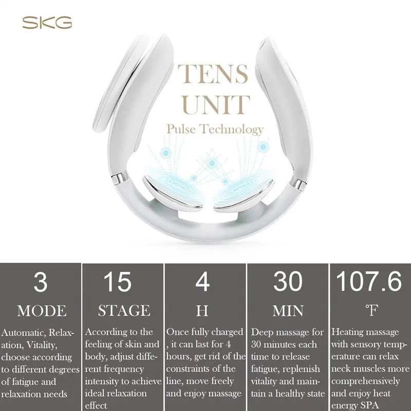  SKG Smart Electric Neck Massager Heating Pain Relief Tool 3D Wireless Deep Tissue Body Massage Heal - 4000182799600