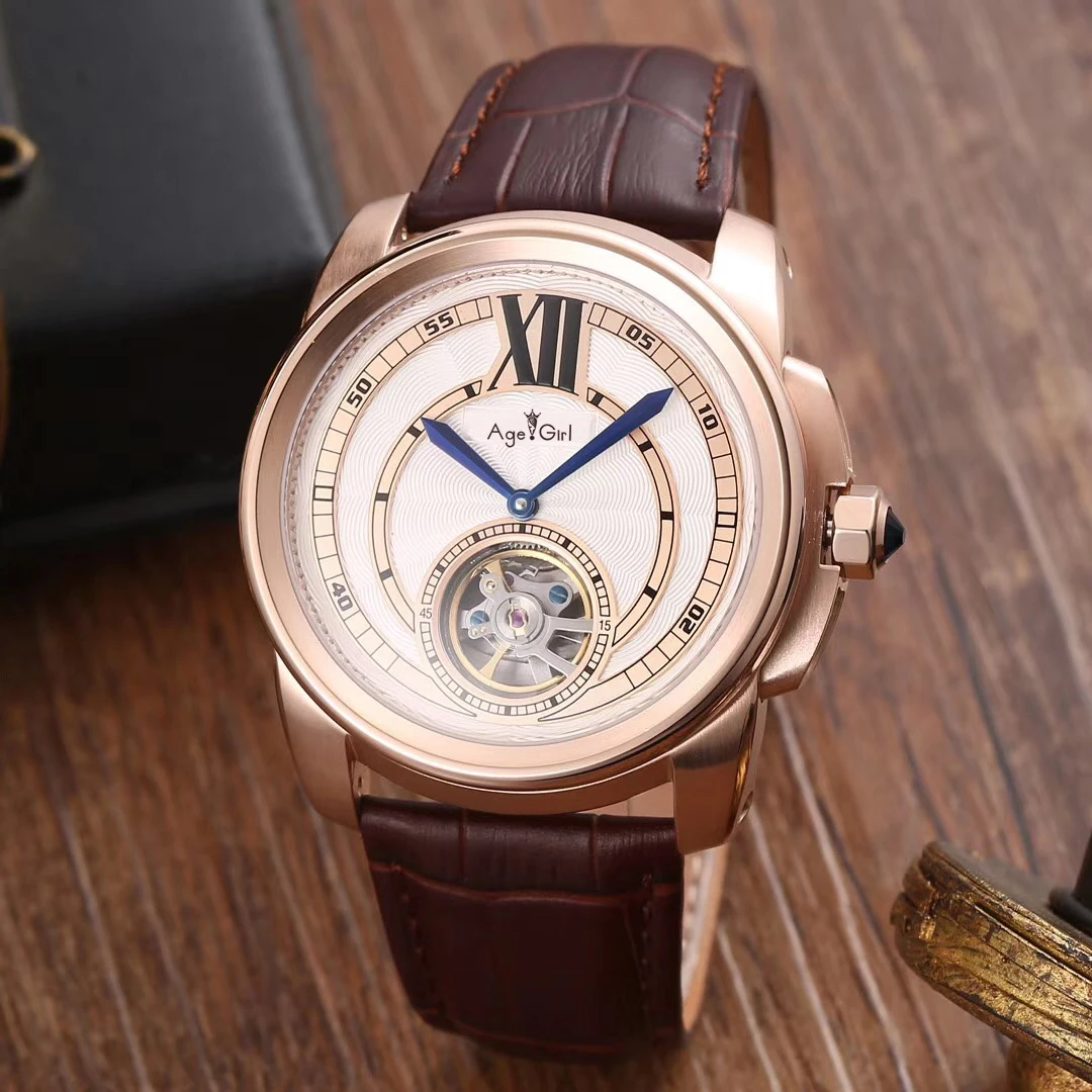 

Luxury Brand New Automatic Mechanical Men Watch Silver Rose Gold Sapphire Black Leather Transparent Glass Back Blue Watches AAA+