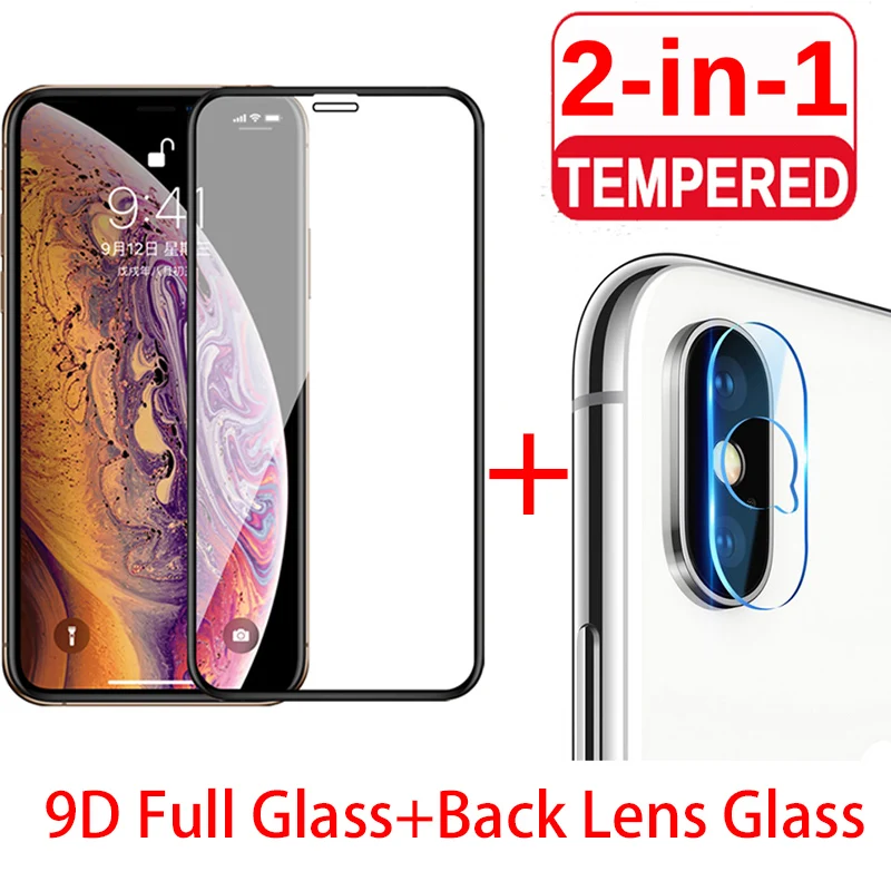 2in1 9D HD черный Защитное стекло для iPhone 7 8 6 6S плюс камера защитная пленка экрана X XR XS