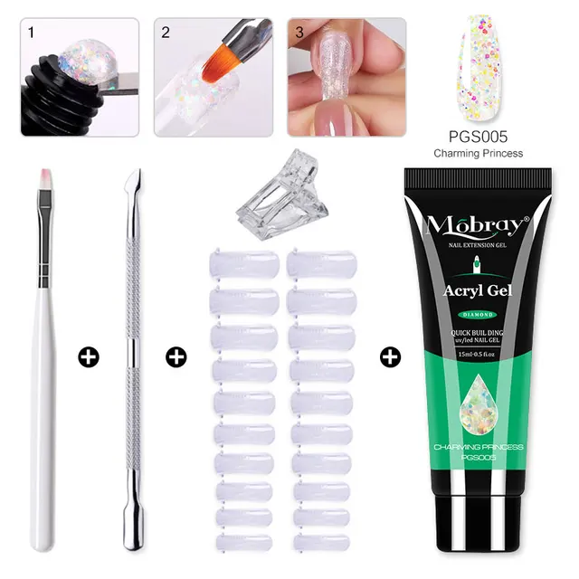 Mobray Poly Nail Gel Set All For Quick Extension Nail Manicure Set Gel  Cuticle Pusher Finger Extend Mold Nail Tool Kit ZH165-PGS005