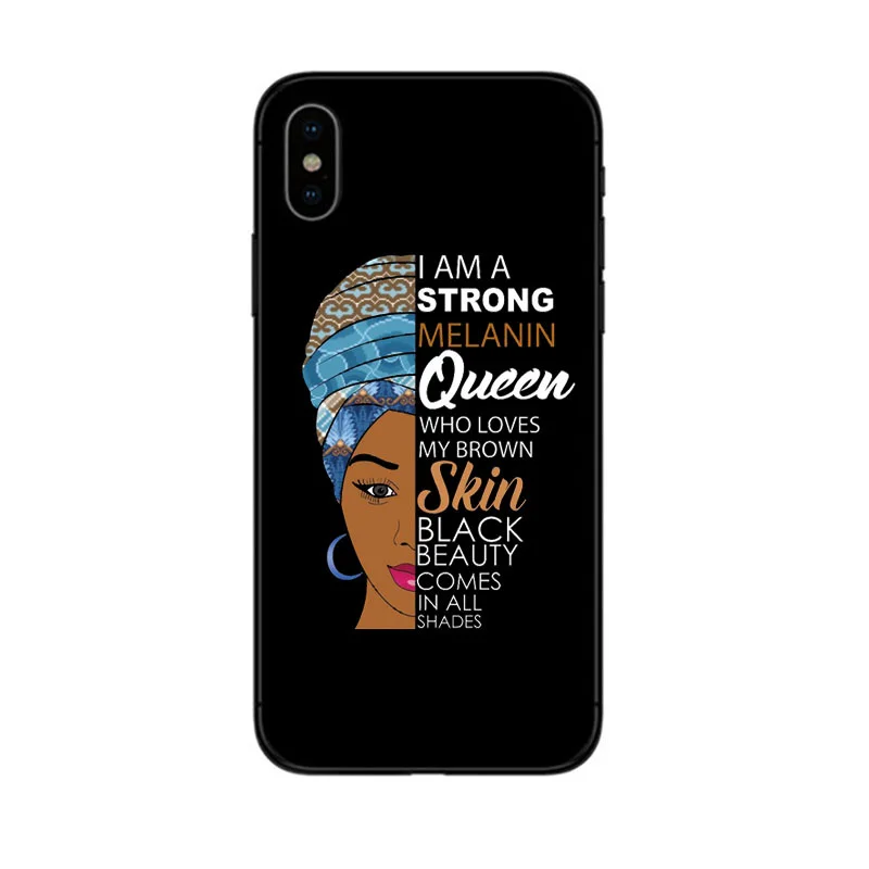 Melanin Poppin black girl woman art black soft phone case cover for iPhone 6 6S 7 8 Plus 5 5S SE 10 X XR XS MAX curly hair shell