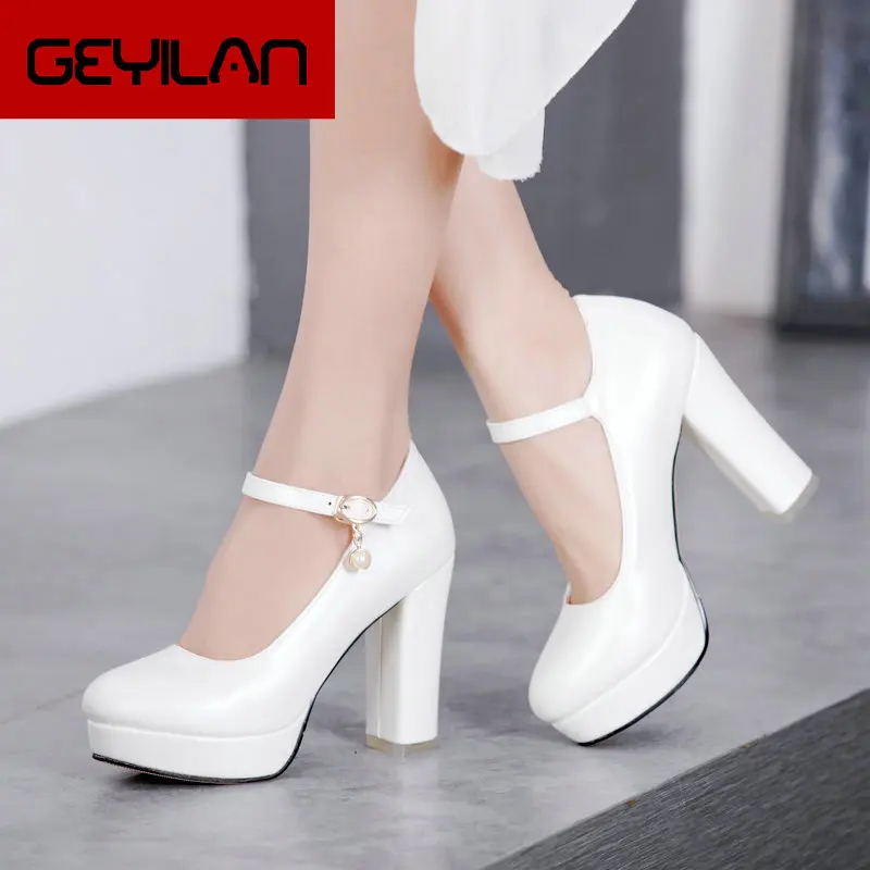 

2019 Women Mary Jane Platform Pumps Fashion Square High Heels Ankle Strap Buckle Spring Summer Party Dress Shoes Female