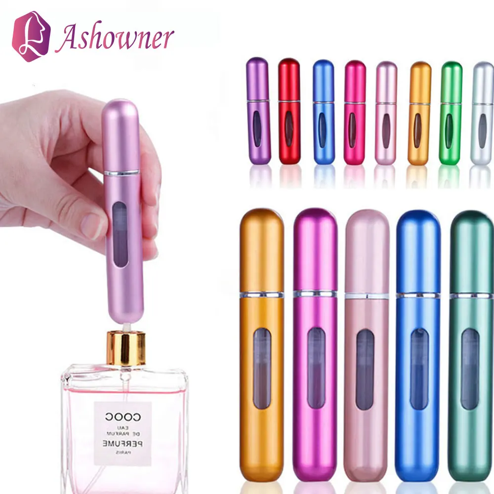 8ml recargable Mini botella de Perfume portátil del atomizador de aluminio 5ml recarga de Perfume botella con espray para cosméticos contenedor para viajes