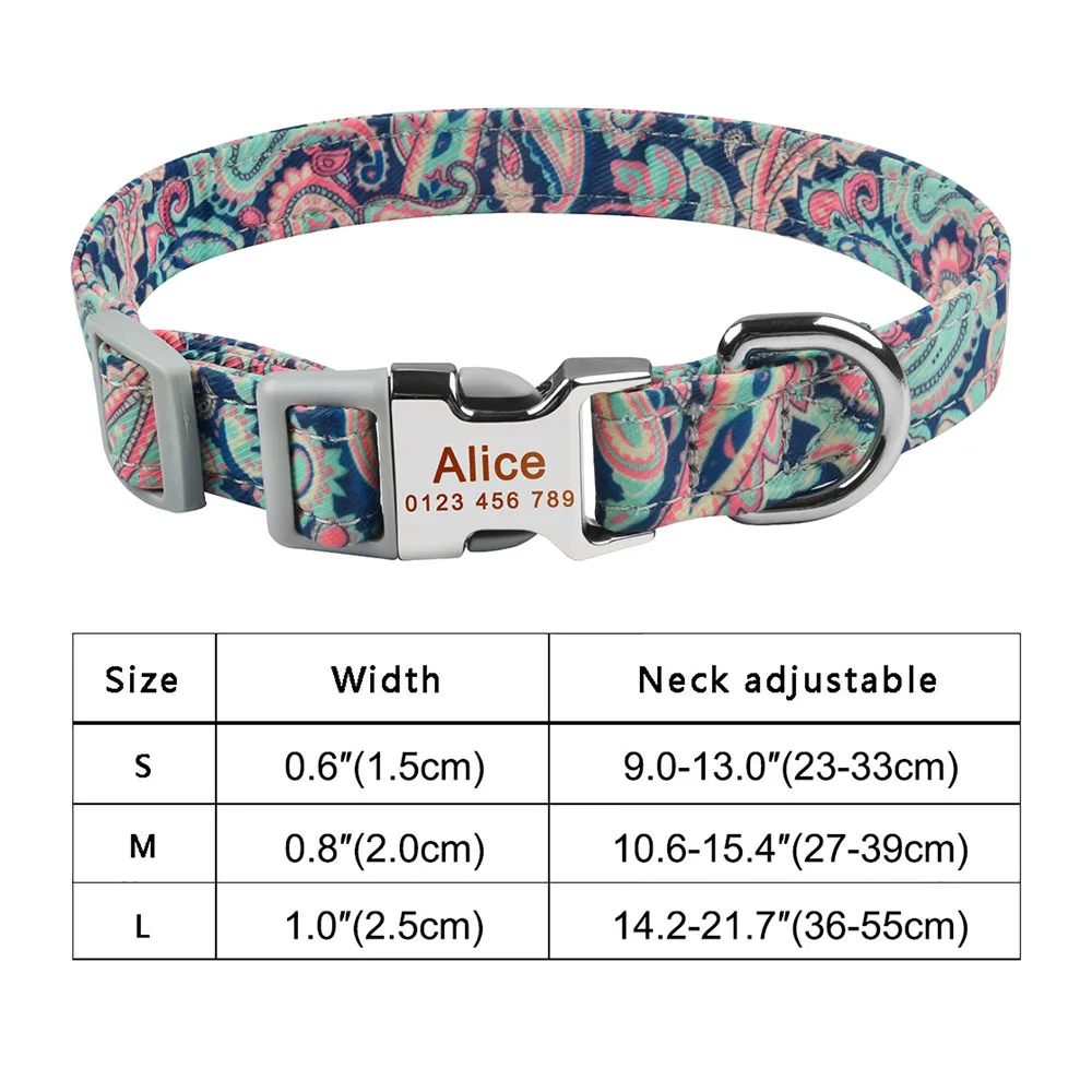 Pitbull Small Large Medium Pet Engraved name Dogs Collars Adjustable Nylon Custom Name Free Nameplate Dog Collar Printed ID Tag 